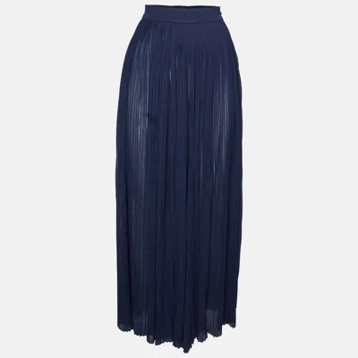 Pre-owned Chanel Navy Blue Pleated Jersey Semi Sheer Palazzo Pants Xl