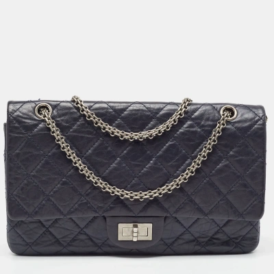 Pre-owned Chanel Navy Blue Quilted Aged Leather 227 Reissue 2.55 Flap Bag