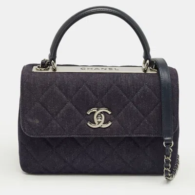 Pre-owned Chanel Navy Blue Quilted Denim Small Trendy Cc Top Handle Bag