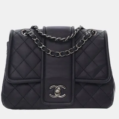 Pre-owned Chanel Navy Blue Quilted Lambskin Elementary Chic Flap Bag