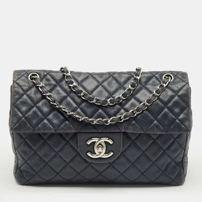 Pre-owned Chanel Navy Blue Quilted Leather Maxi Cc Crave Flap Bag