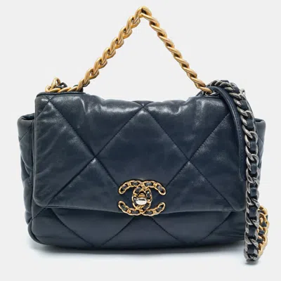 Pre-owned Chanel Navy Blue Quilted Leather Small 19 Flap Bag
