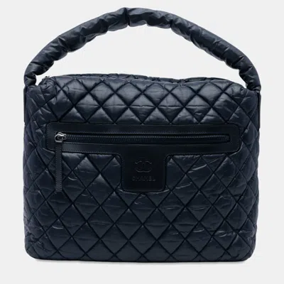Pre-owned Chanel Navy Blue Quilted Nylon Coco Cocoon Hobo