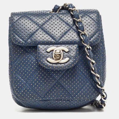 Pre-owned Chanel Navy Blue Quilted Perforated Leather Mini Crossbody Bag