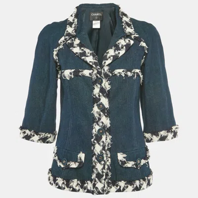 Pre-owned Chanel Navy Blue Raw Edge Denim Jacket M