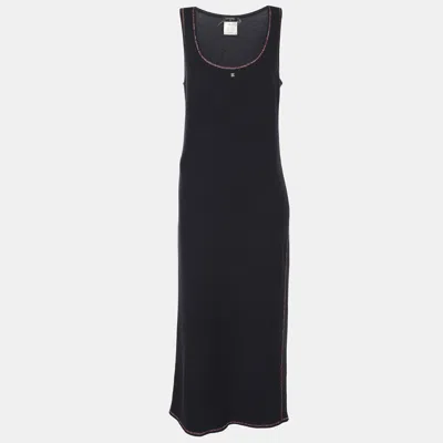 Pre-owned Chanel Navy Blue Rib Knit Sleeveless Midi Dress M