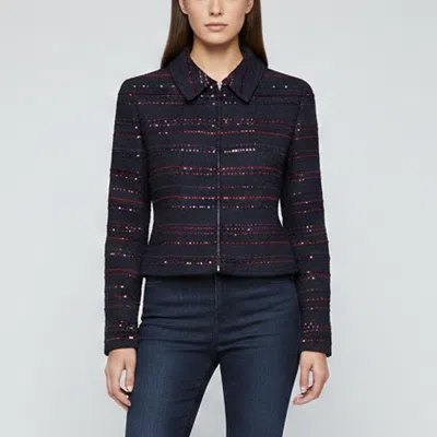 Pre-owned Chanel Navy Blue Sequin Embellished Tweed Cropped Jacket S