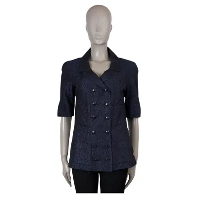 Pre-owned Chanel Navy Blue Silk 14c Camellia Jacquard Jacket 40 M