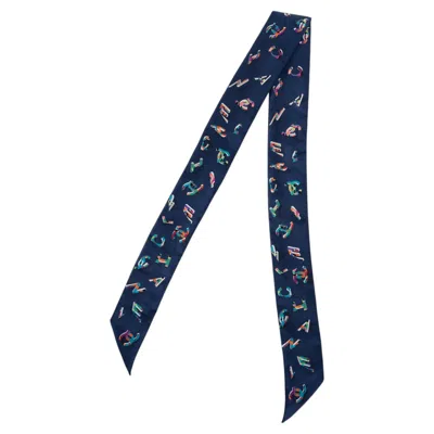 Pre-owned Chanel Navy Blue Silk 21k Logo Slim Bandeau Scarf