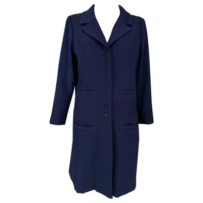 Pre-owned Chanel Navy Blue Single Breasted 4 Pocket Cloque Cotton Coat
