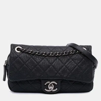 Pre-owned Chanel Navy Blue Small Quilted Distressed Calfskin Easy Flap