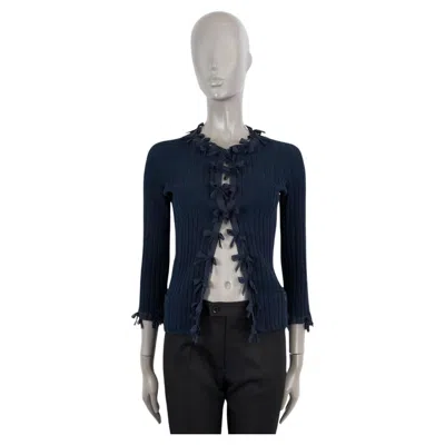 Pre-owned Chanel Navy Blue Viscose 2006 06p Bow Rib-knit Cardigan Sweater 38 S