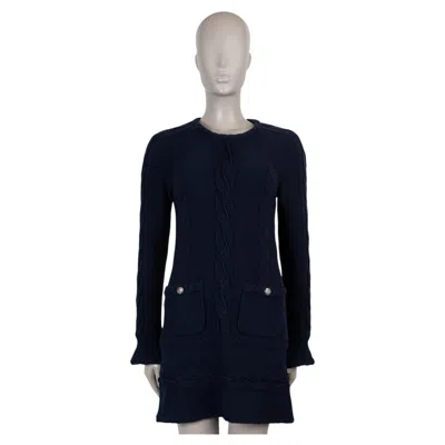 Pre-owned Chanel Navy Blue Wool 18a Hamburg Cable Knit Mini Dress 36 Xs