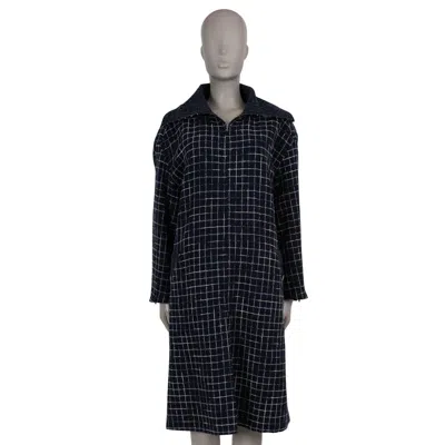 Pre-owned Chanel Navy Blue Wool 22a Florence Oversized Tweed Coat Jacket 40 M