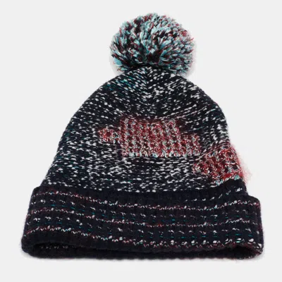 Pre-owned Chanel Navy Blue Wool Blend Knit Pom Pom Beanie S