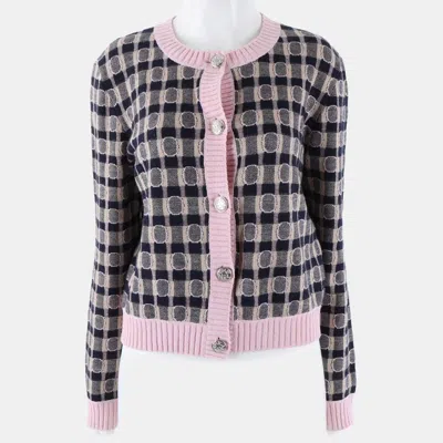 Pre-owned Chanel Navy Blue/pink Cashmere Silk Cardigan Size S