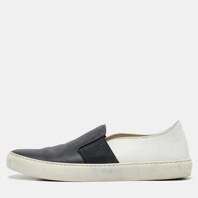 Pre-owned Chanel Navy Blue/white Leather Cc Slip On Sneakers Size 40