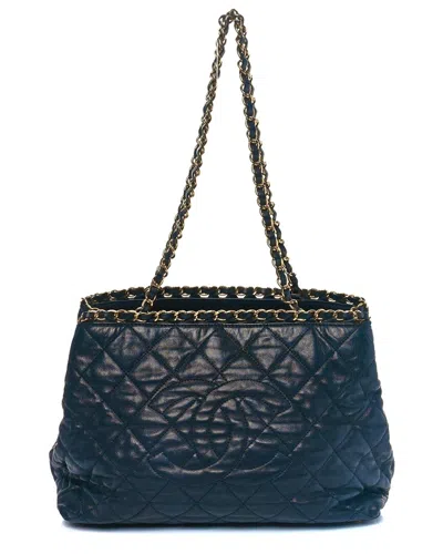 Pre-owned Chanel Navy Calfskin Quilted Leather Small Chain Me Tote (authentic Pre-loved)