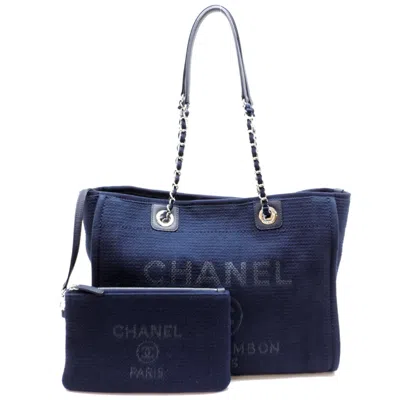 Pre-owned Chanel Navy Canvas Leather Pouch Shoulder Bag ()