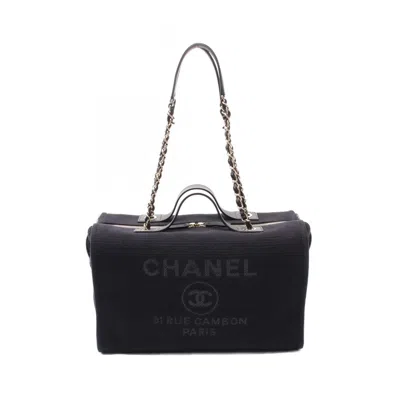 Pre-owned Chanel Navy Canvas Leather Shoulder Bag ()