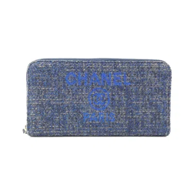 Pre-owned Chanel Navy Canvas Nylon Long Wallet (bi-fold) () In Blue