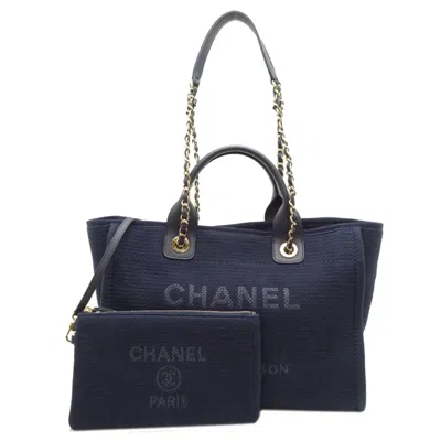 Pre-owned Chanel Navy Canvas Pouch Shoulder Bag () In Blue