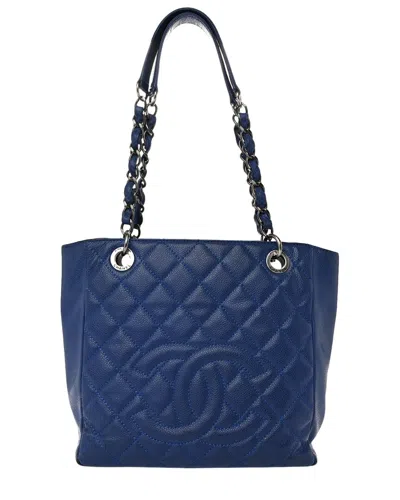 Pre-owned Chanel Navy Caviar Leather Petit Shopping Tote Pst (authentic Pre-loved)