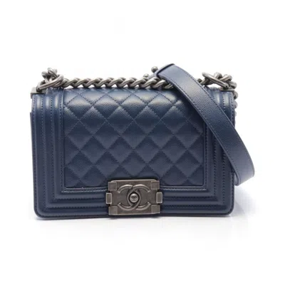 Pre-owned Chanel Navy Caviar Leather Shoulder Bag ()