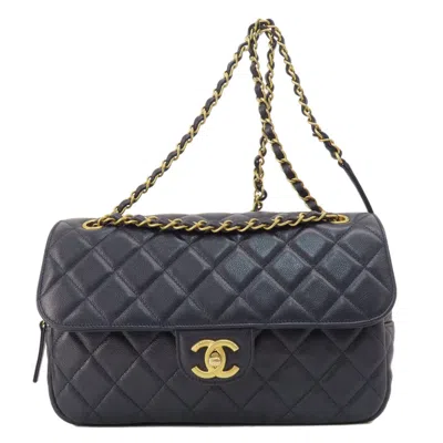 Pre-owned Chanel Navy Caviar Leather Shoulder Bag ()