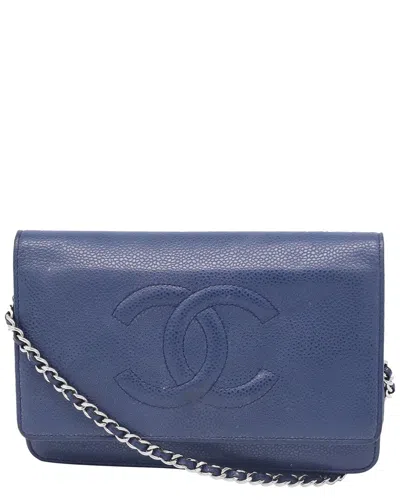 Pre-owned Chanel Navy Caviar Leather Timeless Wallet On Chain (authentic Pre-loved)