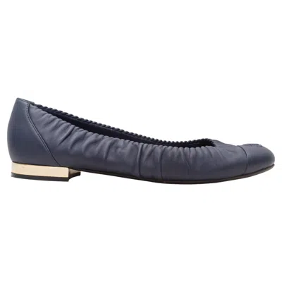 Pre-owned Chanel Navy  Leather Ballet Flats Size 40.5 In Blue