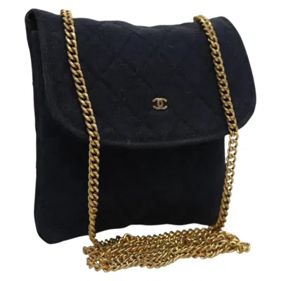 Pre-owned Chanel Navy Cotton Clutch Bag () In Blue