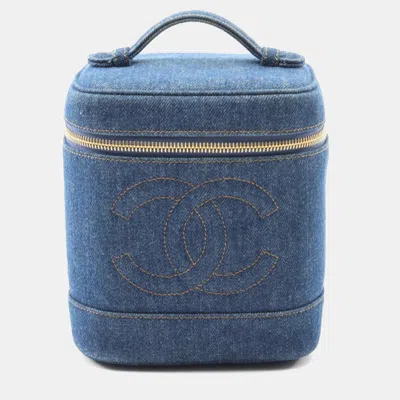 Pre-owned Chanel Navy Denim Coco Mark Vanity Handbag