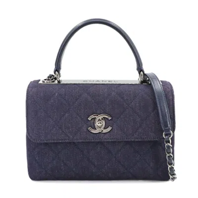 Pre-owned Chanel Navy Denim Leather Handbag Shoulder Bag () In Blue