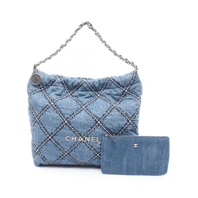 Pre-owned Chanel Navy Denim Leather Tote Bag () In Blue