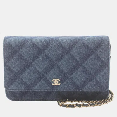 Pre-owned Chanel Navy Denim Matelasse Shoulder Bag In Navy Blue