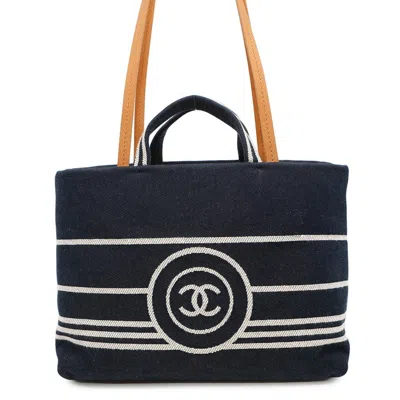 Pre-owned Chanel Navy Denim Tote Bag ()