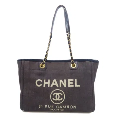 Pre-owned Chanel Navy Denim Tote Bag () In Blue