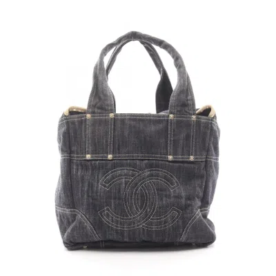 Pre-owned Chanel Navy Denim Tote Bag () In Blue