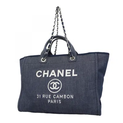 Pre-owned Chanel Navy Denim Tote Bag () In Blue