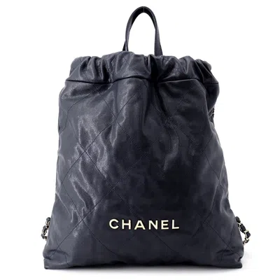 Pre-owned Chanel Navy Grained Calfskin Backpack ()