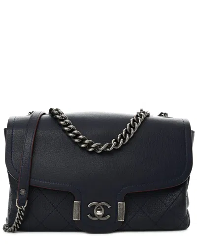 Pre-owned Chanel Navy Grained Calfskin Leather Grained Archi Chic Flap (authentic Pre-  Loved)