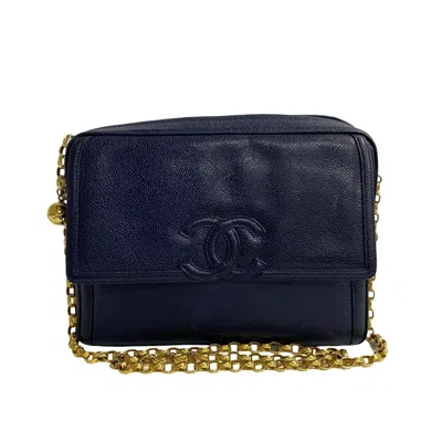 Pre-owned Chanel Navy Grained Calfskin Pochette Shoulder Bag ()