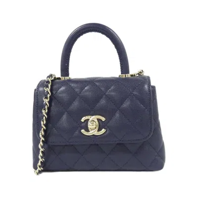 Pre-owned Chanel Navy Grained Calfskin Shoulder Bag () In Blue
