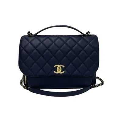 Pre-owned Chanel Navy Grained Calfskin Shoulder Bag () In Blue