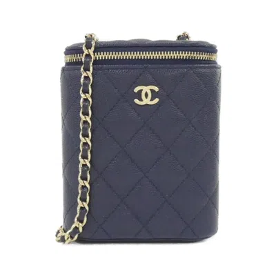 Pre-owned Chanel Navy Grained Calfskin Shoulder Bag () In Blue