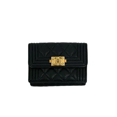 Pre-owned Chanel Navy Grained Calfskin Wallet (tri-fold) () In Blue
