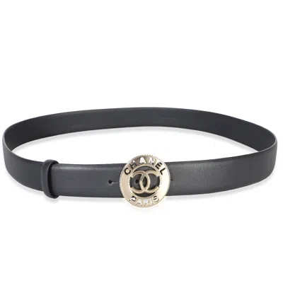 Pre-owned Chanel Navy Lambskin Champagne Gold Cc Paris Logo Belt 95/38
