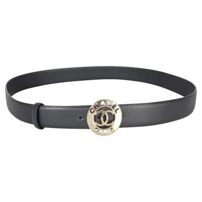 Pre-owned Chanel Navy Lambskin Champagne Gold Cc Paris Logo Belt 95/38 In Blue