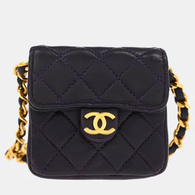 Pre-owned Chanel Navy Lambskin Micro Classic Flap Shoulder Bag Pochette In Blue